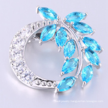 Luxury charm leaf shaped blue stone brooch for female